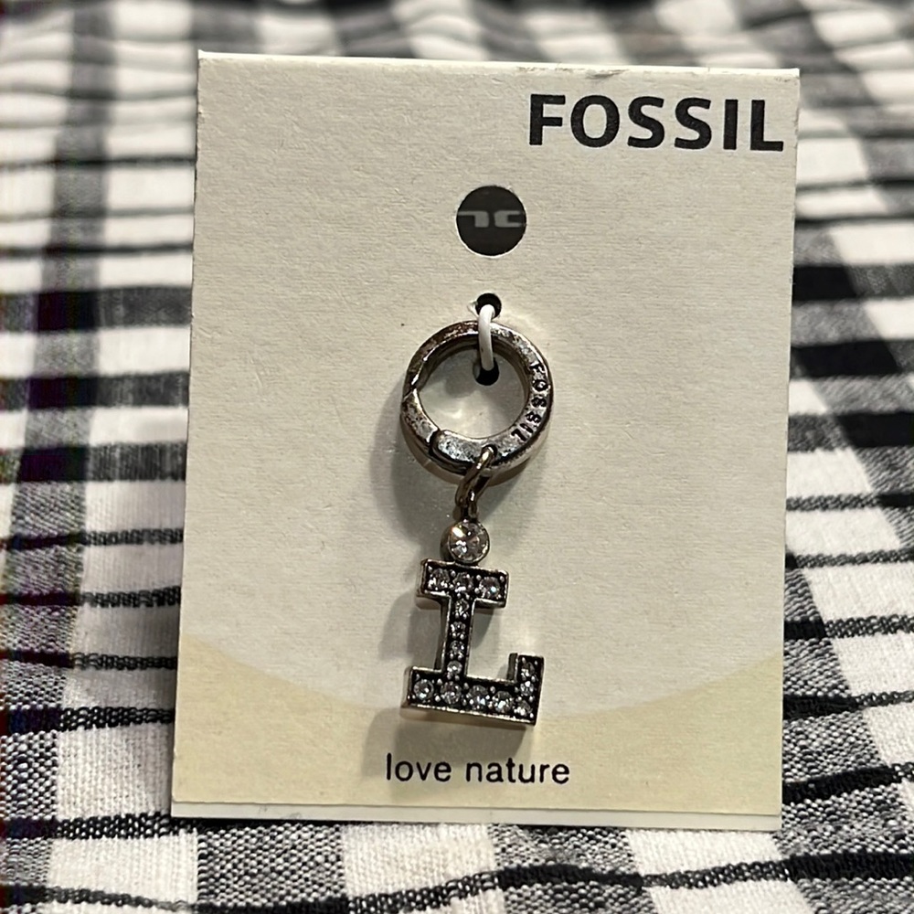 Silver Fossil Charm Letter L